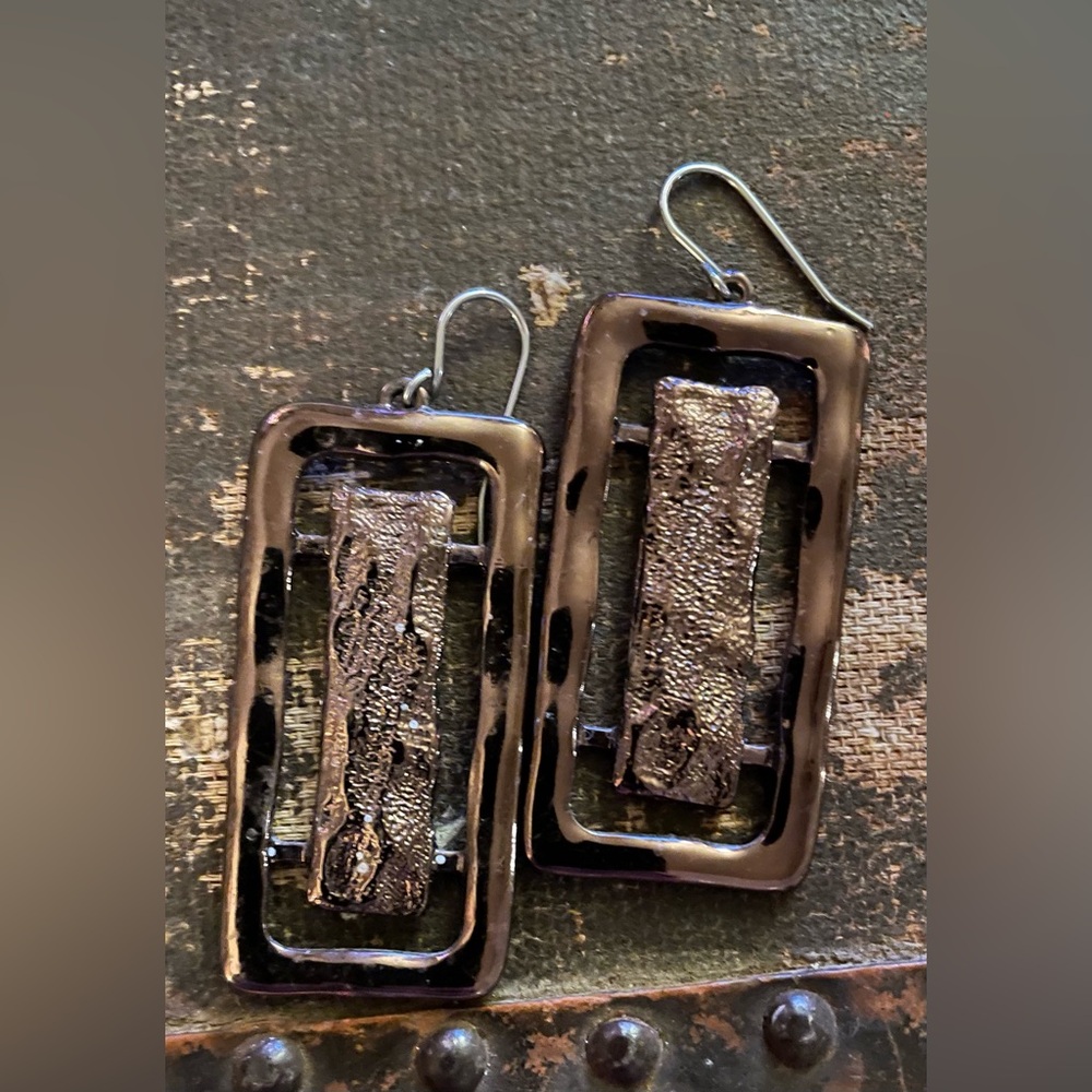 Metallic Rectangular Dangle Earrings - Picture 4 of 4